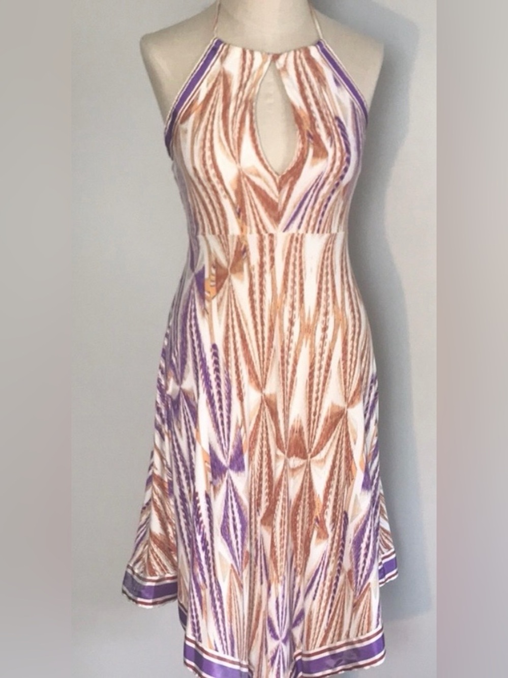 Free People White, Brown & Purple Halter Midi Dress Small